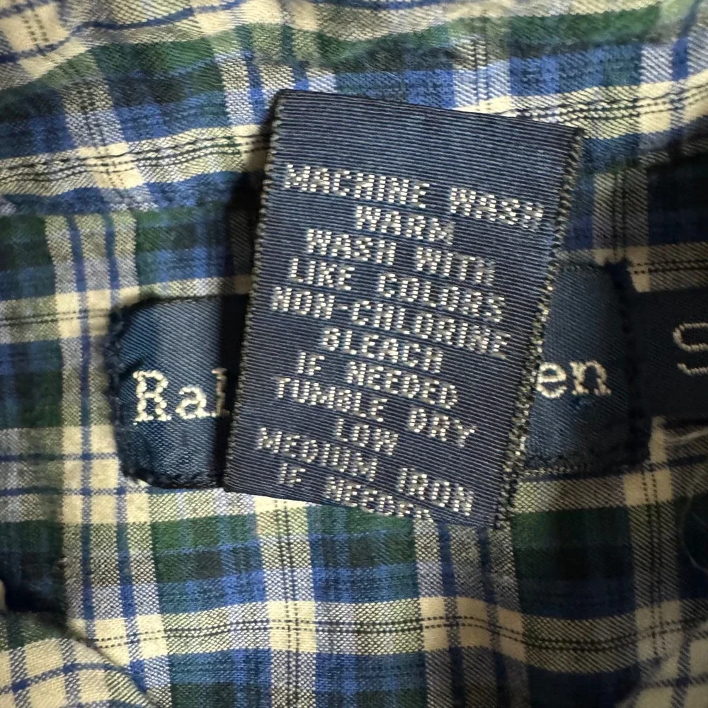 Kids Ralph Lauren Plaid Button Down Shirt Long Sleeve Blue‎ Green Size S